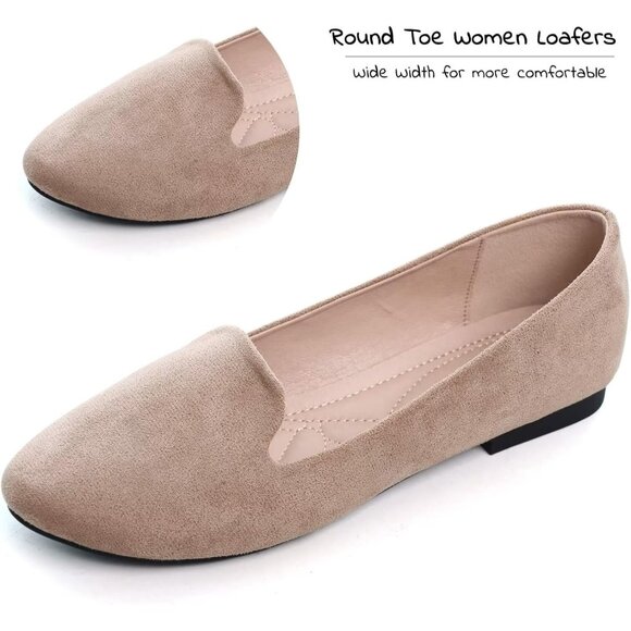Women's Comfortable Round Toe Khaki Flats Fashion Ballet Dressy Loafers Shoes - Picture 3 of 6